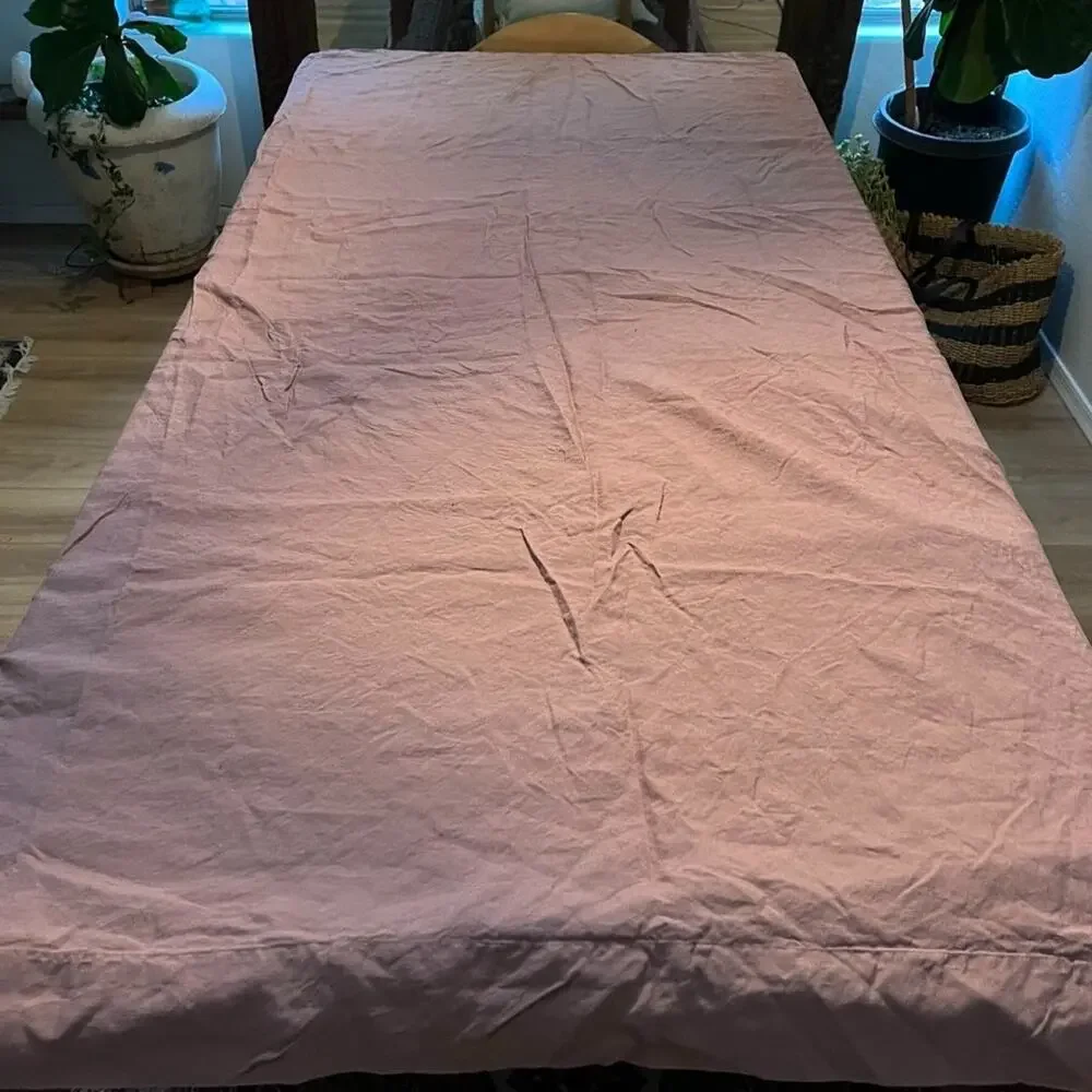 IKEA 100% Linen Duvet Cover and Pillow Shams Set Ties Closure 88 x 83 Stonewash